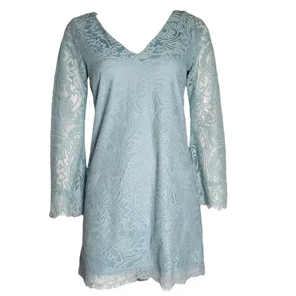 Charlotte Russe | Dresses | Charlotte Russe Solid All Blue Lace Overlay Long  Sleeve Dress Womens Size Small | Poshmark